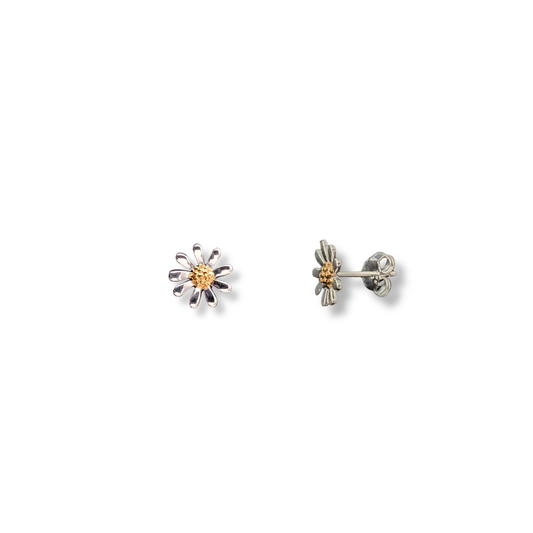 Small Sterling Silver Daisy Stud Earrings with Gold Vermeil Centre