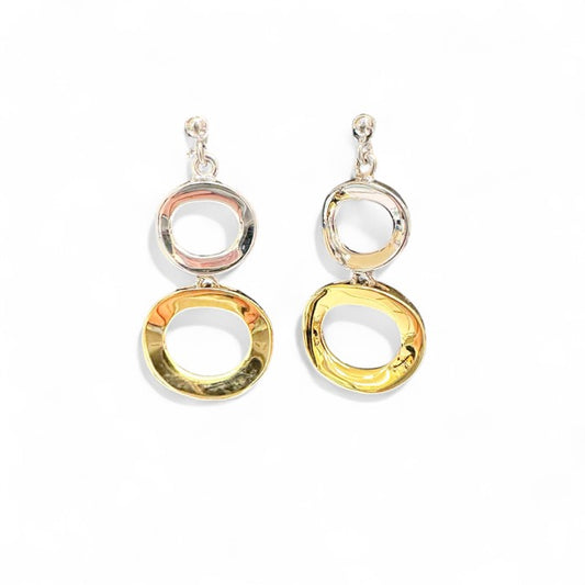 Two Tone Sterling Silver & Gold Vermeil Organic Circle Drop Earrings, view 3