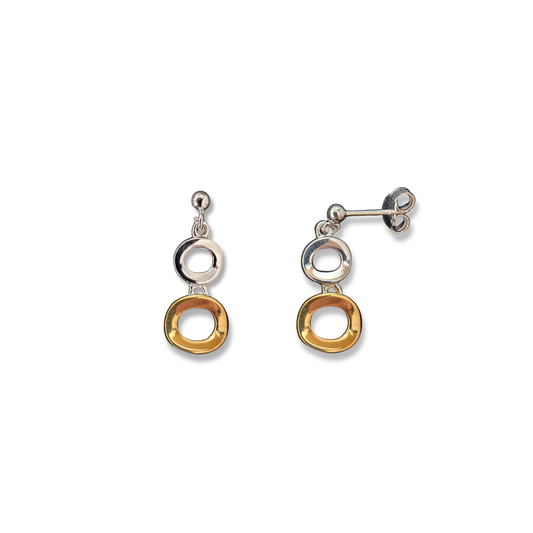 Two Tone Sterling Silver & Gold Vermeil Organic Circle Drop Earrings