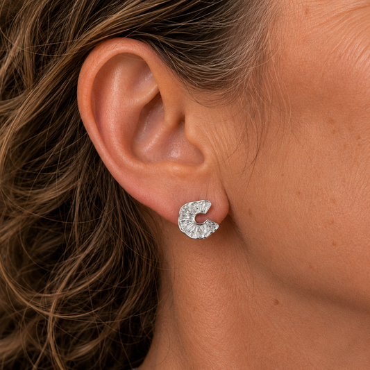 Sterling Silver Textured Sculptural Stud Earrings, view 2
