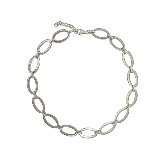 Sterling Silver Large Oval Link Collar Necklace