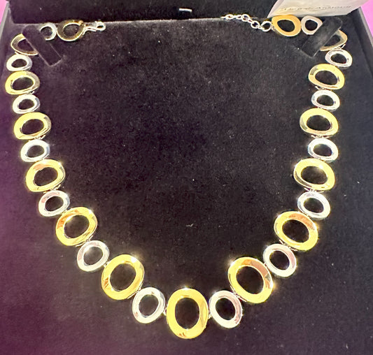 Sterling Silver and Gold Vermeil Circle Link Necklace, view 2