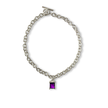 Load image into Gallery viewer, Sterling Silver Chunky Chain Necklace with Square Amethyst
