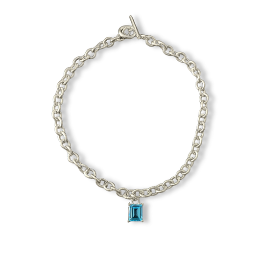 Sterling Silver Chunky Chain Necklace with Square Blue Topaz