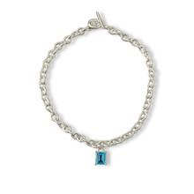 Load image into Gallery viewer, Sterling Silver Chunky Chain Necklace with Square Blue Topaz
