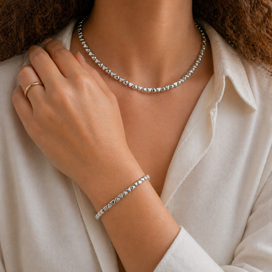 Sterling Silver Textured Triangle Link Bracelet, view 3