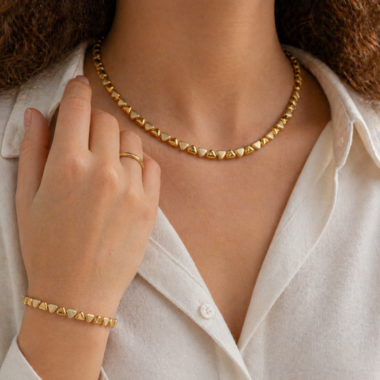 Gold Vermeil Textured Triangle Link Collar Necklace, view 3