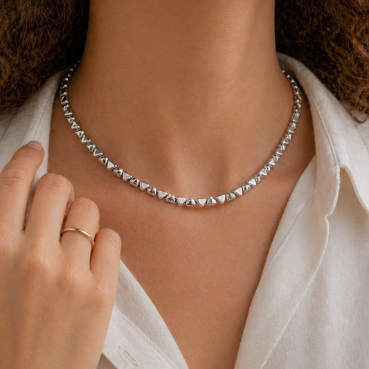 Sterling Silver Textured Triangle Link Collar Necklace, view 2