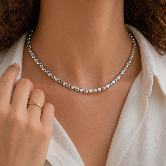 Sterling Silver Textured Triangle Link Collar Necklace, view 2