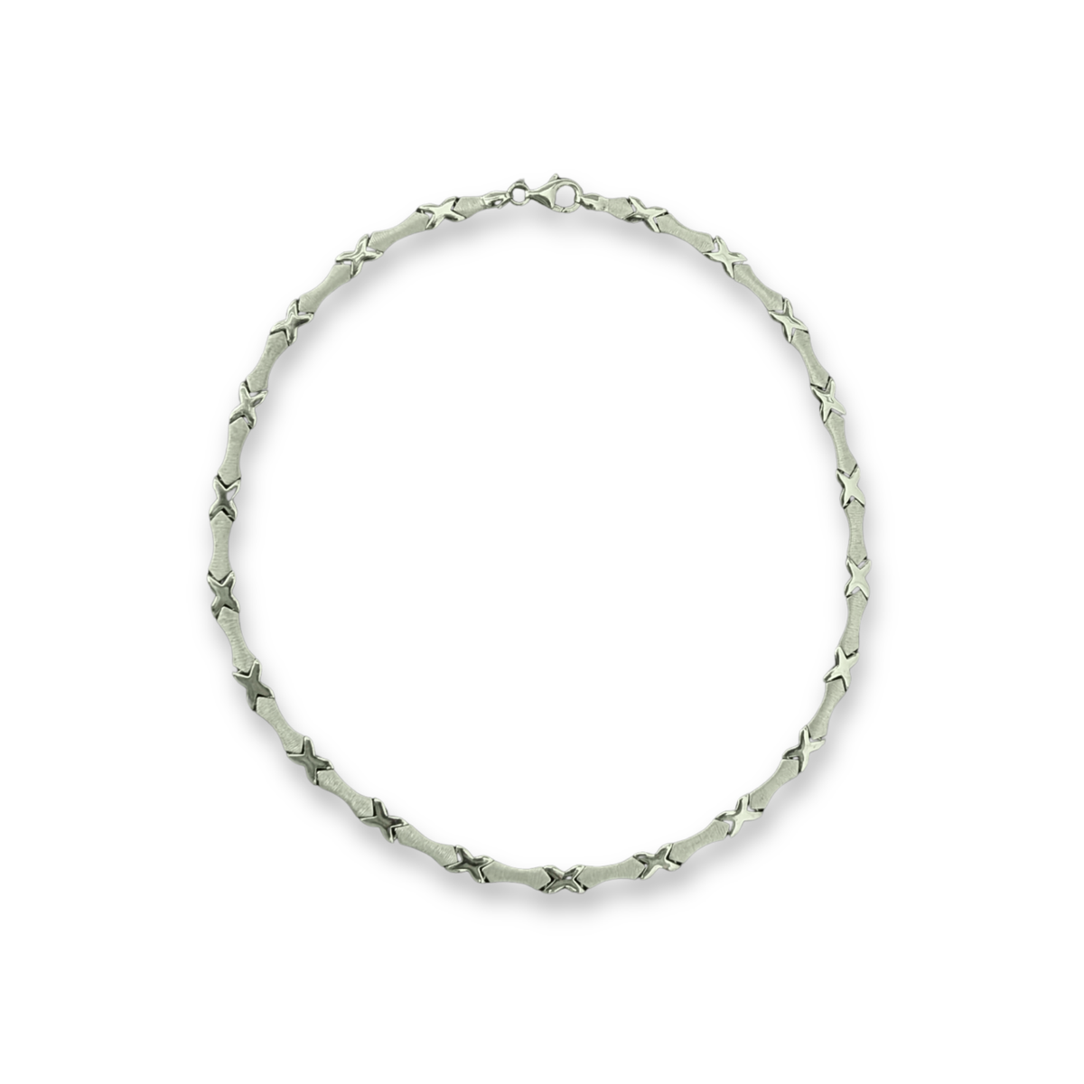 Sterling Silver Kisses Collar Necklace with Satin Finish Links