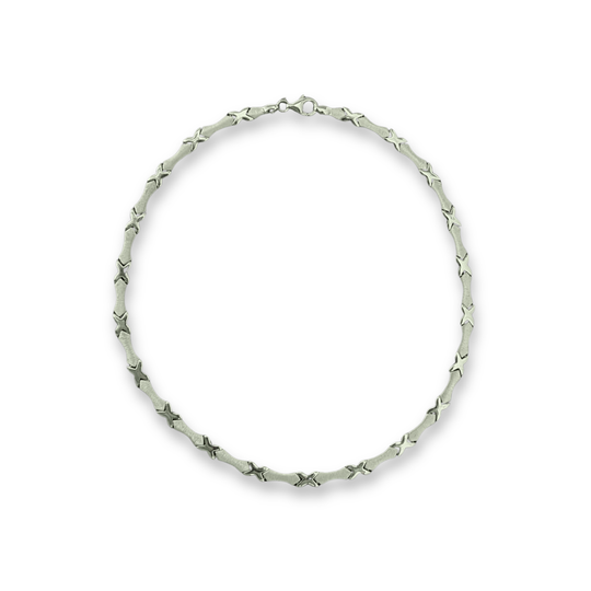 Sterling Silver Kisses Collar Necklace with Satin Finish Links