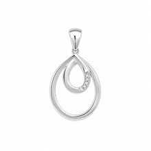 Load image into Gallery viewer, A silver teardrop-shaped pendant with an open, layered design and a small curved row of clear stones on one side, shown against a plain white background.
