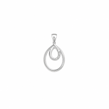 Load image into Gallery viewer, A silver teardrop-shaped pendant with an open, layered design and a small curved row of clear stones on one side, shown against a plain white background.
