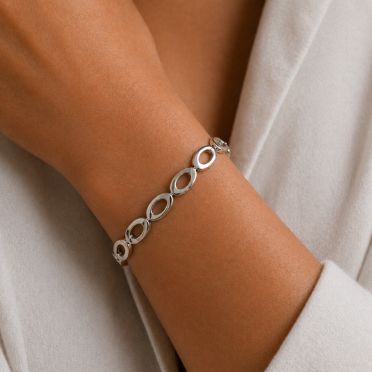 Sterling Silver Asymmetric Oval Link Bracelet, view 2