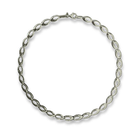 Sterling Silver Asymmetric Oval Link Collar Necklace