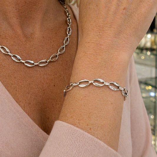 Sterling Silver Coffee Bean Link Bracelet, view 2