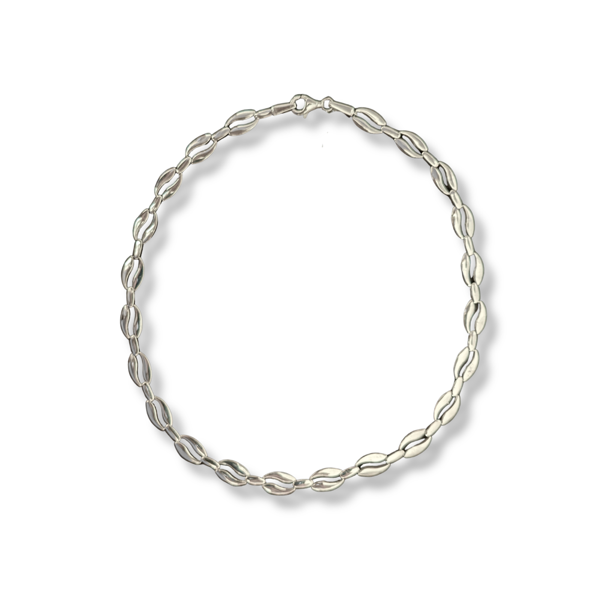 Sterling Silver Coffee Bean Link Collar Necklace