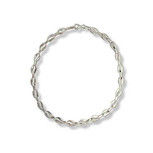 Sterling Silver Coffee Bean Link Collar Necklace