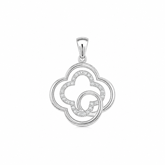 Sterling Silver Open Clover Pendant with Cubic Zirconia Detail