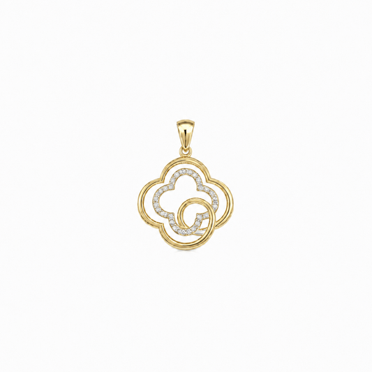 Gold Vermeil Open Clover Pendant with Cubic Zirconia Detail