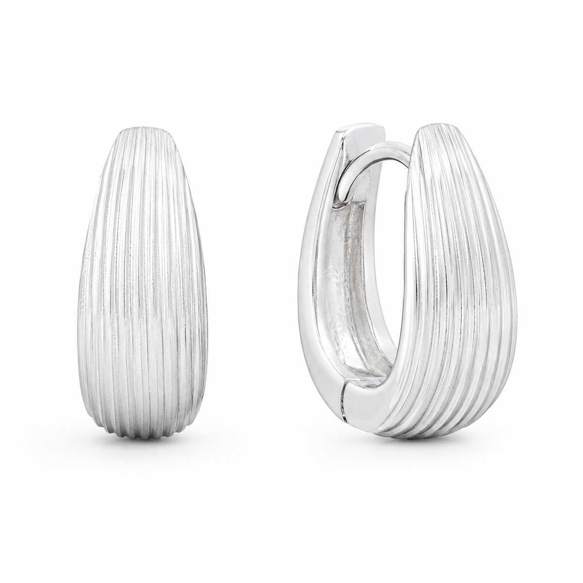 Sterling Silver Ridged Horseshoe Huggie Hoop Earrings
