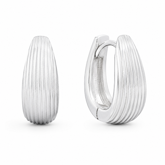 Sterling Silver Ridged Horseshoe Huggie Hoop Earrings