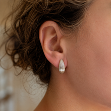 Load image into Gallery viewer, Sterling Silver Ridged Horseshoe Huggie Hoop Earrings
