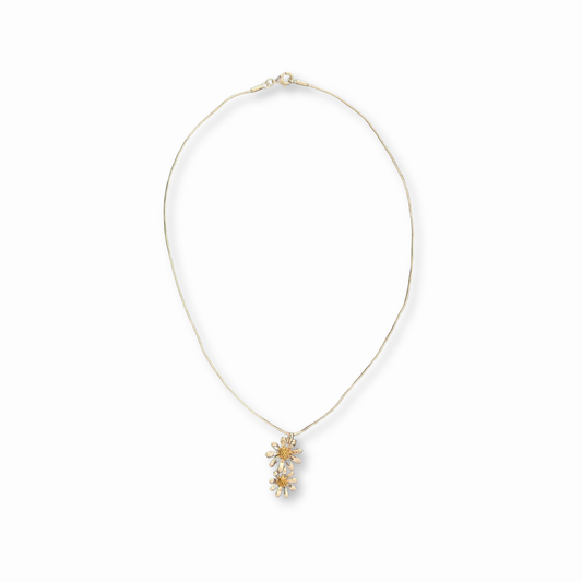 Sterling Silver Double Daisy Pendant Necklace on Snake Chain, view 2