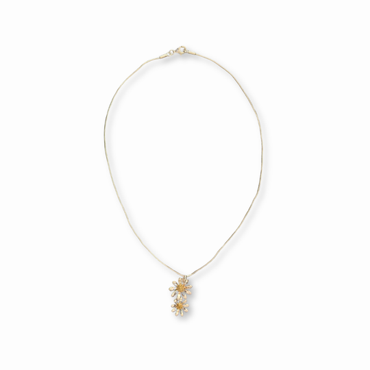 Sterling Silver Double Daisy Pendant Necklace on Snake Chain, view 2