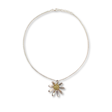 Load image into Gallery viewer, Large Sterling Silver Daisy Pendant Necklace with Gold Vermeil Centre
