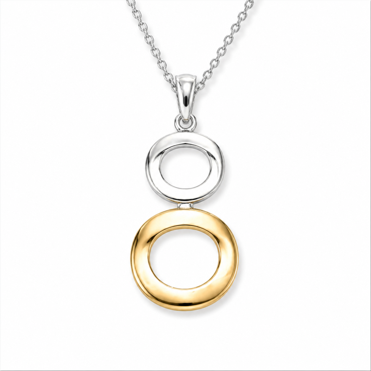 Sterling Silver and Gold Vermeil Stacked Oval Pendant Necklace, view 2