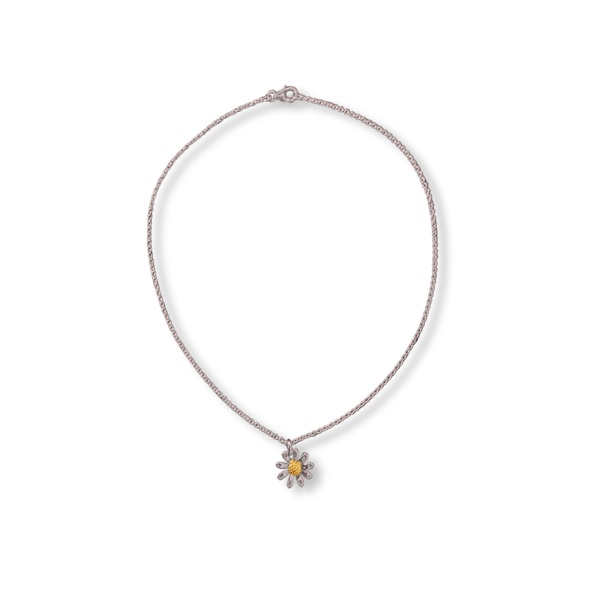 Small Sterling Silver Daisy Pendant Necklace with Gold Vermeil Centre