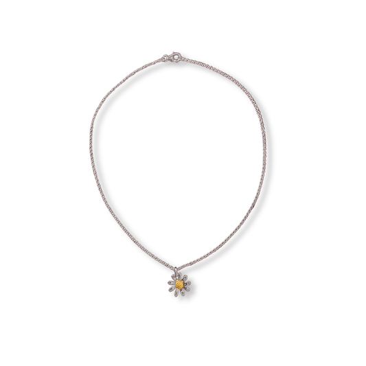 Small Sterling Silver Daisy Pendant Necklace with Gold Vermeil Centre