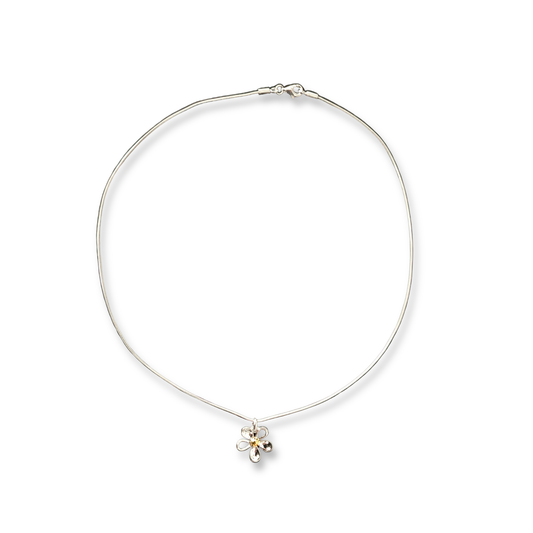 Sterling Silver Open Flower Pendant Necklace with Gold Vermeil Centre