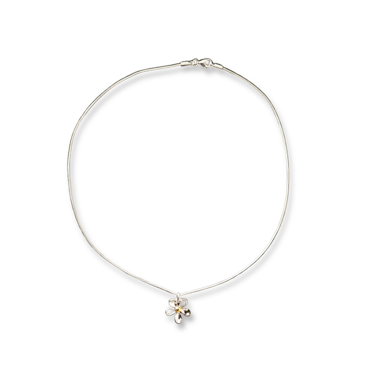 Sterling Silver Open Flower Pendant Necklace with Gold Vermeil Centre