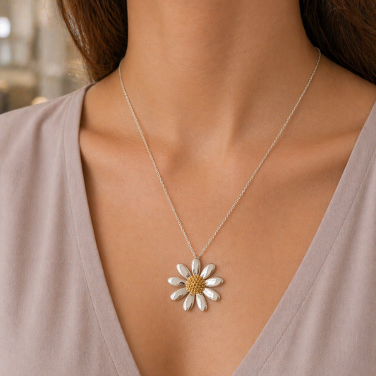 Sterling Silver Daisy Pendant, view 3