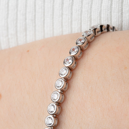 Sterling Silver Cubic Zirconia Tennis Bracelet Rubover Setting, view 3