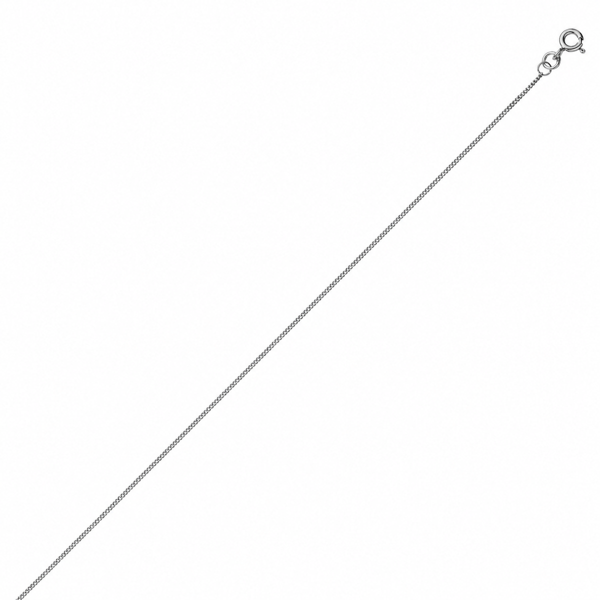 9ct White Gold 1.1mm curb chain, wearable at 16, 17 or 18 inches