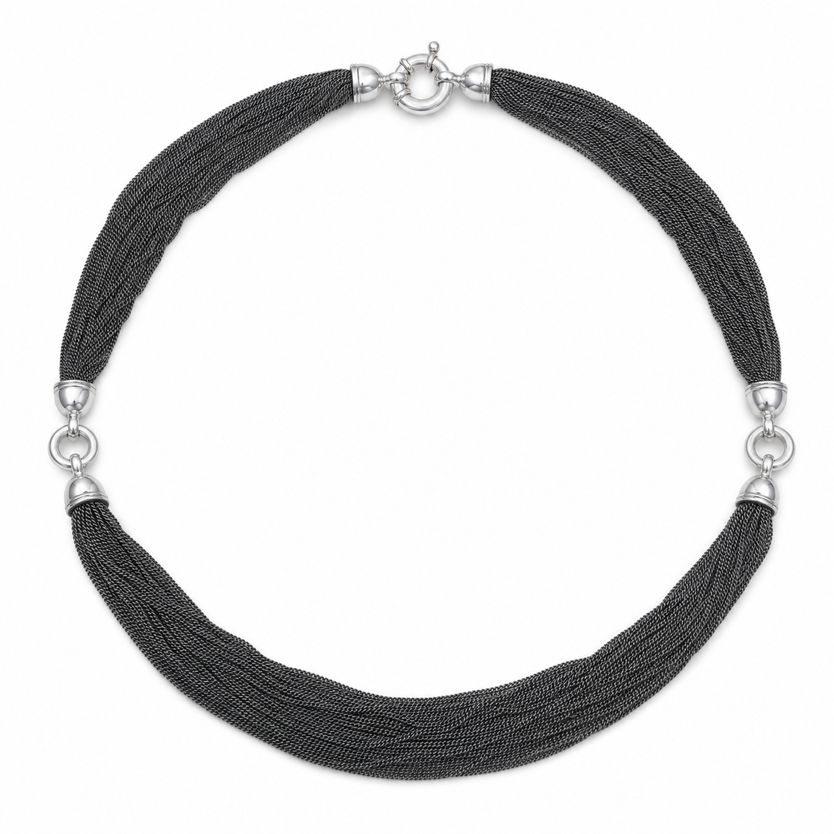 Sterling Silver Oxidised Multi-Strand Chain Necklace