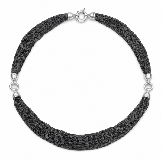 Sterling Silver Oxidised Multi-Strand Chain Necklace