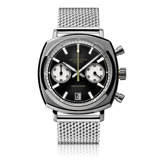 Chronograph 42 Black Dial Sunburst Men's Watch Steel Mesh strap