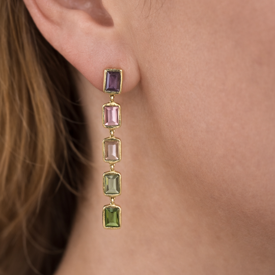 Gold Vermeil Multi-Gemstone Rectangular Necklace Bracelet Earrings Set, view 2