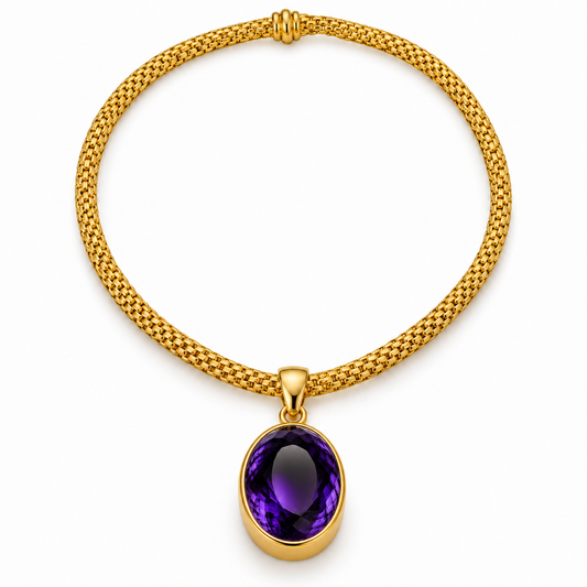 Gold Vermeil Indigo Synthetic Quartz Oval Pendant with Woven Rope Collar, packshot