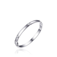 Load image into Gallery viewer, Sterling Silver and round rubover set cz Hinged Bangle
