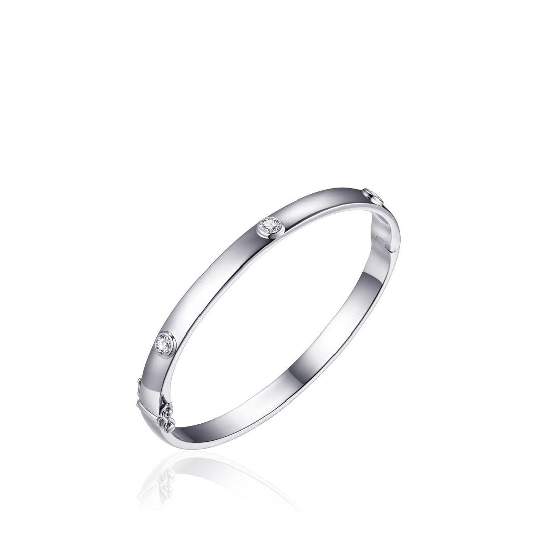 Sterling Silver and round rubover set cz Hinged Bangle