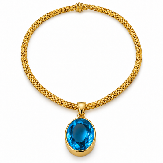 Gold Vermeil Sky Blue Synthetic Quartz Large Oval Pendant with Woven Rope Collar, packshot