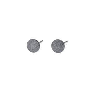 Small round brushed Sterling Silver black oxidised finish stud earrings