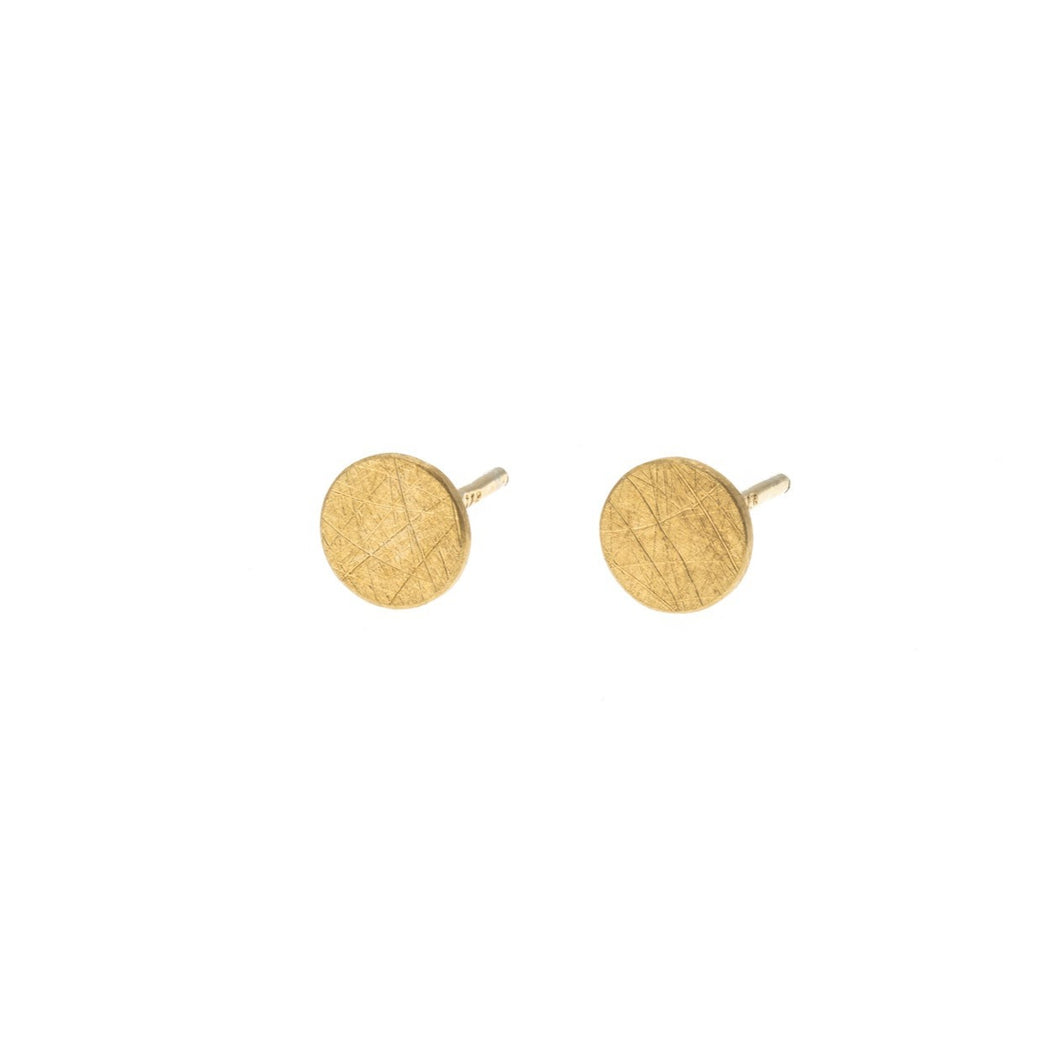 Small round brushed finish Sterling Silver vermeil studs