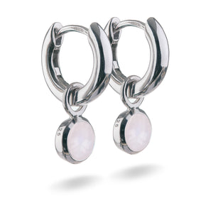 Small Sterling Silver Hoop Earrings with natural gemstone charms