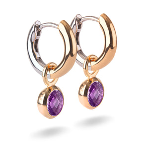 Small Yellow Gold Plated Silver Hoop Earrings with natural gemstone charms